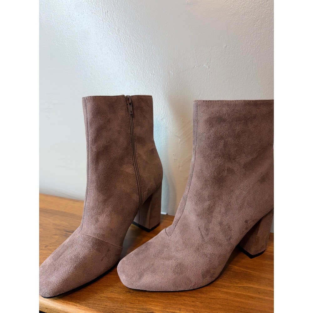 Lulus My Generation Taupe Faux Suede Square Toe Block Heel Ankle Boots 8.5
